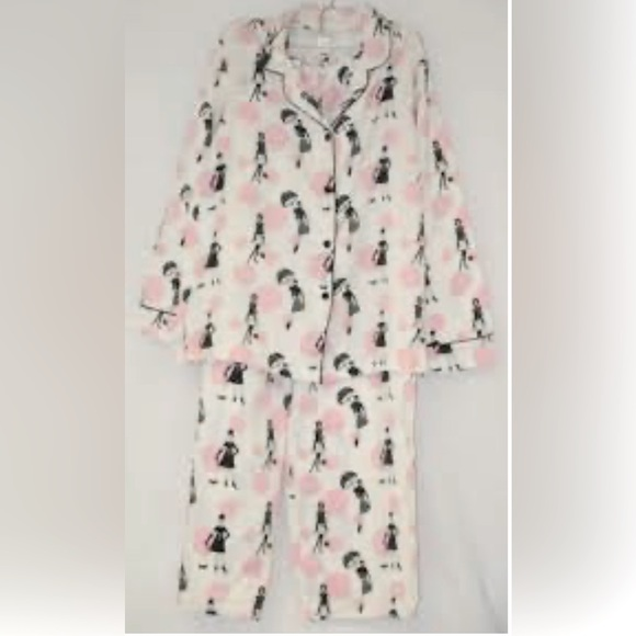Morgan Taylor Intimates Pajama Set‎ Ladies Size Med French White Pink - Picture 1 of 10